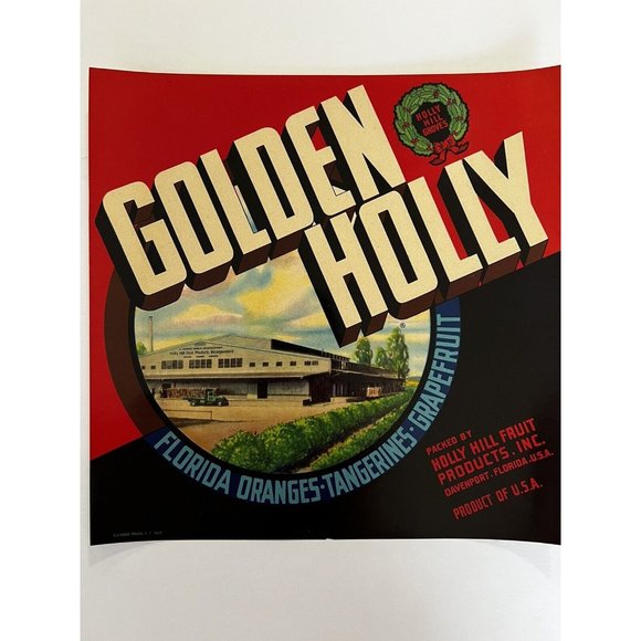 VINTAGE Original Citrus ORANGE Crate Label FLORIDA Christmas Holly DECOUPAGE MCM - Picture 1 of 8